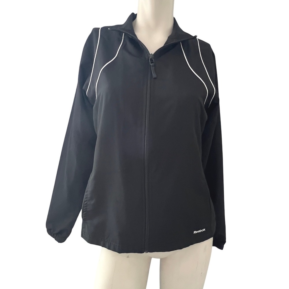 Reebok Track Jacket Full Zip Athletic Running‎ Activewear Black White M Light